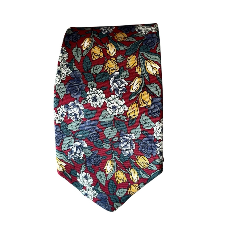Lands’ End Tie 100% Silk Necktie Men's Floral Multicolor Christmas Summer Spring